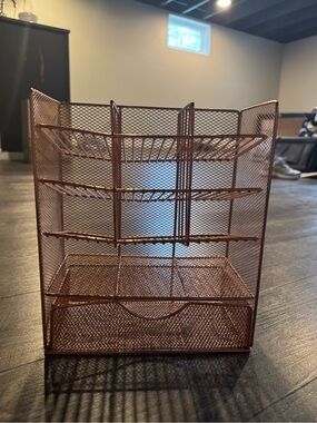 Metal Mesh Jewelry Organizer with Drawer - Copper Finish